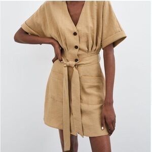 Zara camel button down dress